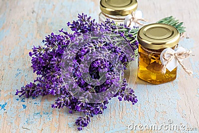 Lavander with aromatic oil Stock Photo
