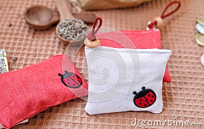 Lavander pouches red and white Stock Photo