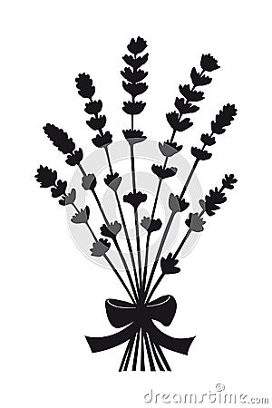 Bunch of lavender flowers with bow - black silhoutte Vector Illustration