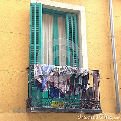Lavapies linen on the balcony of spain Editorial Stock Photo