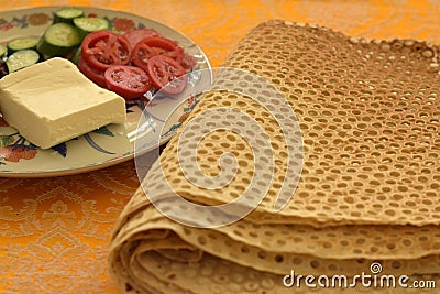 Lavash Bread, Baked in Bakery Machine Stock Photo