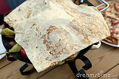 Lavash bread on Saj kebab Stock Photo