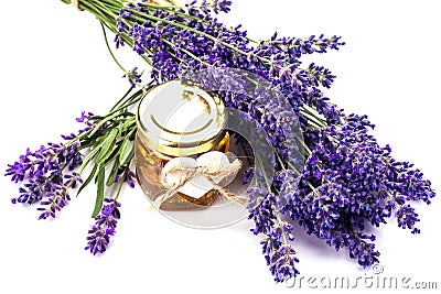 Lavender with aromatic oil Stock Photo