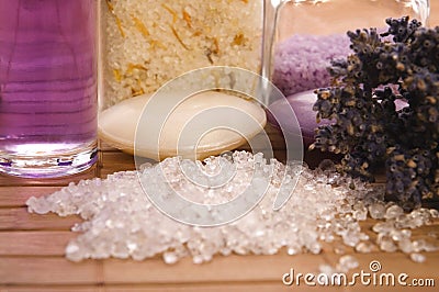 Lavender bath items. Stock Photo