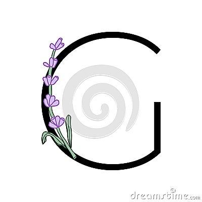 Lavender blossom violet little flower alphabet for design of card or invitation. Vector illustrations, isolated on white Vector Illustration