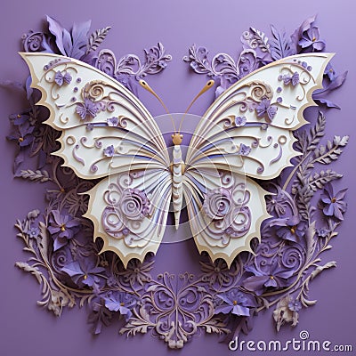 Lavender Butterfly: Exquisite Paper Sculpture With Meticulous Details Stock Photo