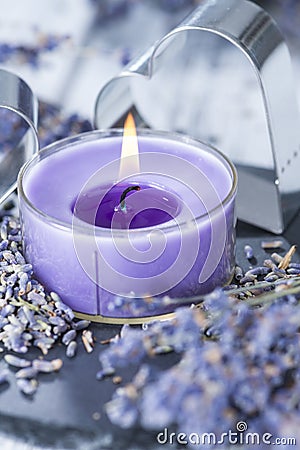Lavender Candle Stock Photo