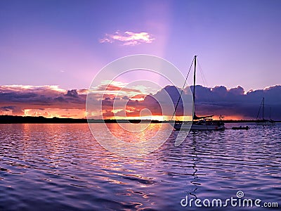 Lavender colourd cloudy Sunset Seascape. Australia Stock Photo