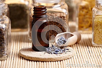 Lavender essential oil Stock Photo