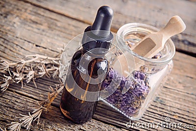 Lavender essential oil Stock Photo