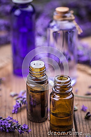 Lavender and essential oil Stock Photo