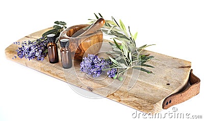 Lavender and essential oils Stock Photo