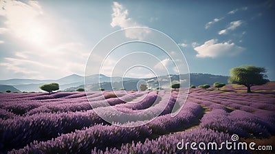 Lavender Field at Sunshine Landscape in Japan. created with Generative AI Stock Photo