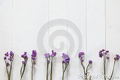 Lavender flower branch bundle dried white wood texture backdrop Stock Photo