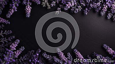 Surreal Lavender Flower Frame On Dark Background Stock Photo