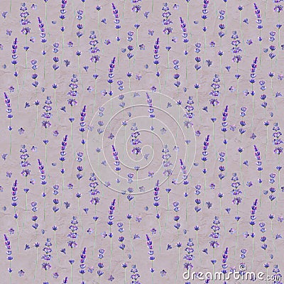 Lavender flowers watercolor seamless pattern on gray purple color old paper grunge background Cartoon Illustration