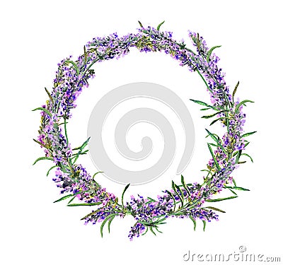 Lavender flowers wreath. Watercolor floral round border Stock Photo