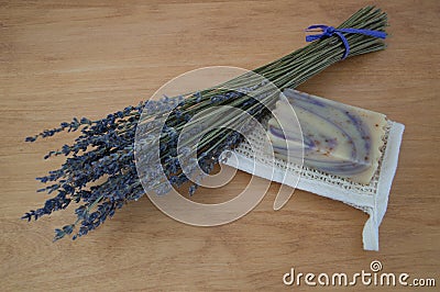 Lavender Goats Milk Soap with Lavender Sprigs Stock Photo