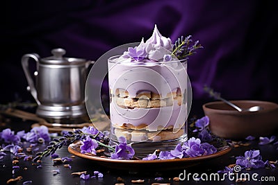 Lavender Infused Delight tasty dessert background Stock Photo