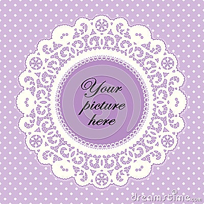 Lace Doily Frame, Lavender Polka Dot Background Vector Illustration