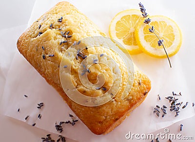 Lavender lemon bread with buds sprinkled ontop Stock Photo