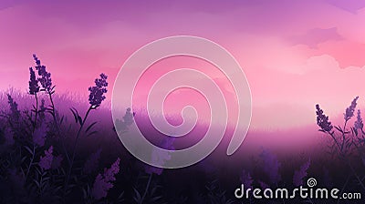 Lavender meadow at sunset. Nature background. Vector illustration Cartoon Illustration