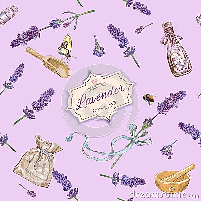 Lavender natural cosmetics pattern Vector Illustration