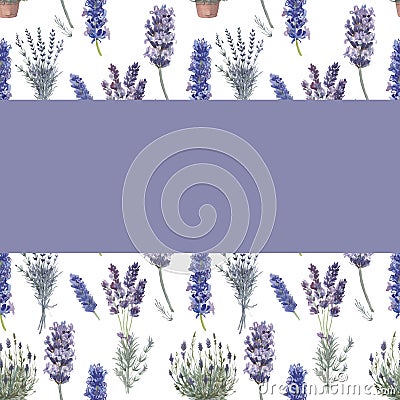 Lavender pattern seamless twigs bouquet print textile provence watercolor flowering flora flowers plants Stock Photo