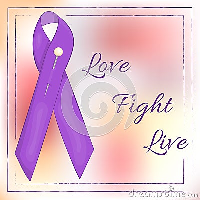 Lavender ribbon on abstract background for World Cancer Day. Love. Fight. Live. vector illustration in cartoon Vector Illustration