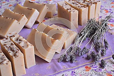 Lavender soap bar artisan handmade natural ecological wedding favor Stock Photo