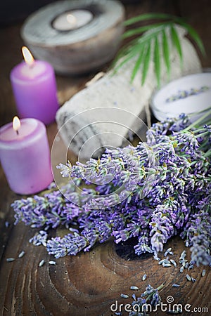 Lavender spa setting Stock Photo