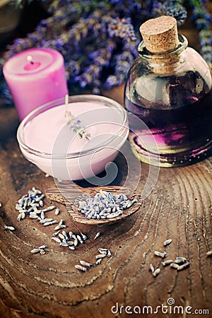 Lavender spa setting Stock Photo