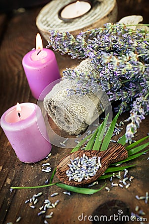 Lavender spa setting Stock Photo