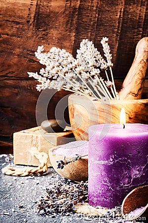 Lavender spa setting Stock Photo