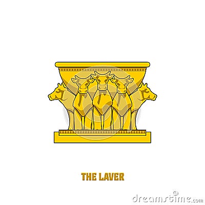 The laver on 12 bulls installed in the temple of Solomon. A ritual object in the rites of the Jewish religion Vector Illustration