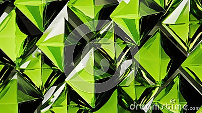 A lavish cascade of lime green diamonds, each facet reflecting light, set against a mirror-like surface Stock Photo