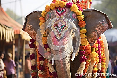 a lavishly decorated elephant at a hindu festival Stock Photo