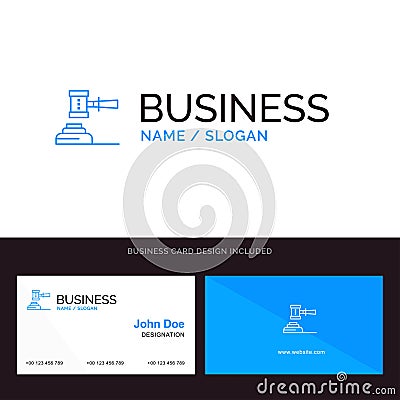 Law, Action, Auction, Court, Gavel, Hammer, Judge, Legal Blue Business logo and Business Card Template. Front and Back Design Vector Illustration