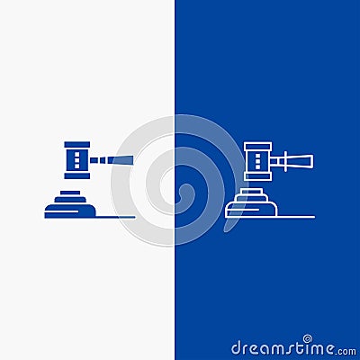 Law, Action, Auction, Court, Gavel, Hammer, Judge, Legal Line and Glyph Solid icon Blue banner Line and Glyph Solid icon Blue Vector Illustration