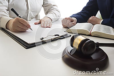 Law, advice and Legal services concept. Lawyer and attorney having team meeting at law firm. Stock Photo