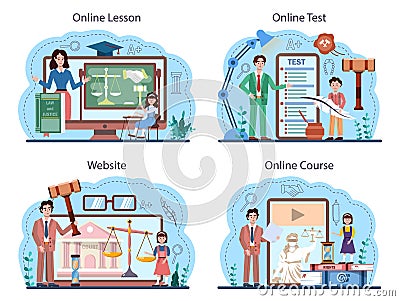 Law class online service or platform set. Punishment and judgement education Vector Illustration