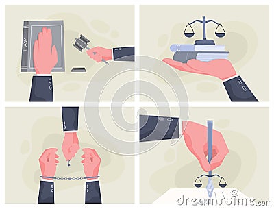 Law concept banner set. Hand of jusitce. Vector Illustration