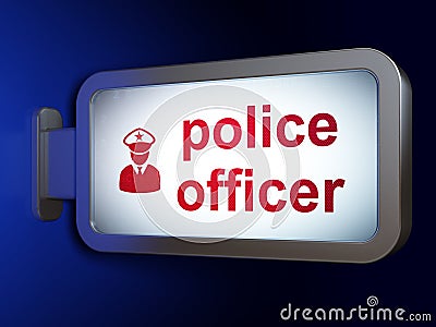 Law concept: Police Officer and Police on billboard background Stock Photo