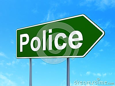 Law concept: Police on road sign background Stock Photo