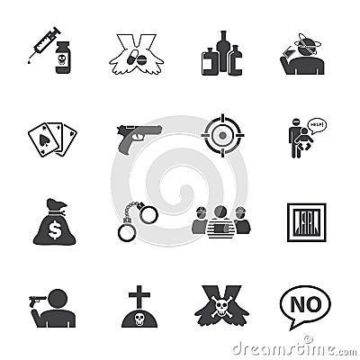 Law and Criminal. Simple Drug and Crime Icons set. Vector Illustration