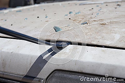 Law enforcement lift car bonnet to search evidence in wreck car Stock Photo