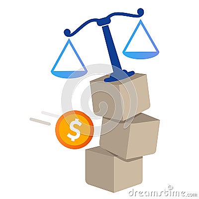 Law falling injustice symbol scale balance and coin money concept of bribery corruption in judicial process Vector Illustration