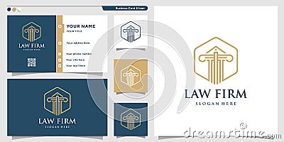 Law firm logo with line art style and business card design template Premium Vector Vector Illustration