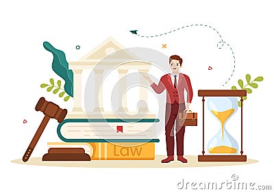 Law Firm Services with Justice, Legal Advice, Judgement and Lawyer Consultant in Flat Cartoon Poster Hand Drawn Illustration Vector Illustration