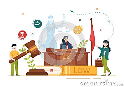 Law Firm Services with Justice, Legal Advice, Judgement and Lawyer Consultant in Flat Cartoon Poster Hand Drawn Illustration Vector Illustration